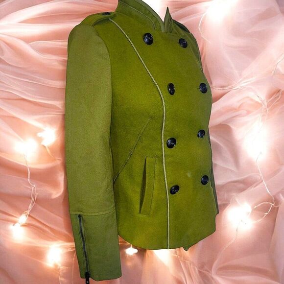 Army green double-breasted tapered military blazer suit jacket - Picture 5 of 10